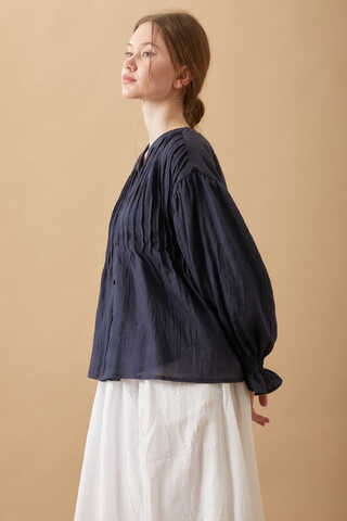 Ribbed Voile Shirt Navy Blue - 4