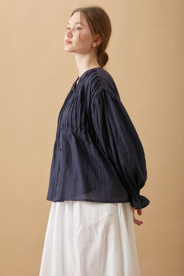 Ribbed Voile Shirt Navy Blue - 4