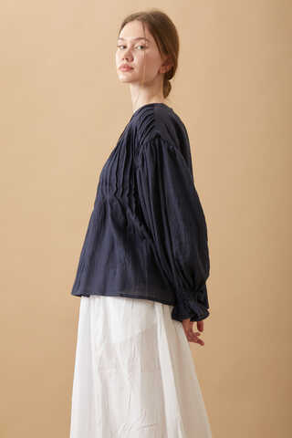 Ribbed Voile Shirt Navy Blue - 7