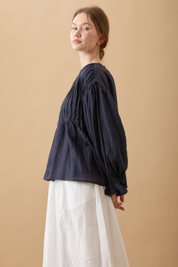 Ribbed Voile Shirt Navy Blue - 7