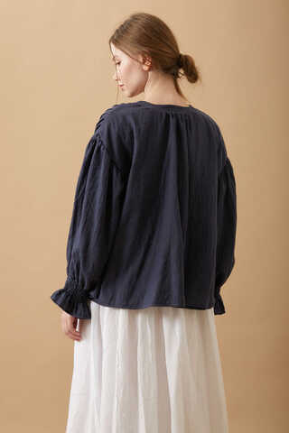 Ribbed Voile Shirt Navy Blue - 10