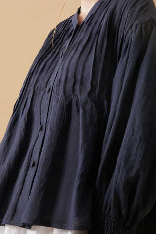 Ribbed Voile Shirt Navy Blue - 9