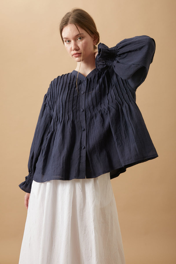 Ribbed Voile Shirt Navy Blue - 3