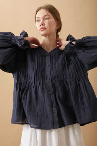 Ribbed Voile Shirt Navy Blue - 5