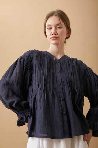 Ribbed Voile Shirt Navy Blue - 6