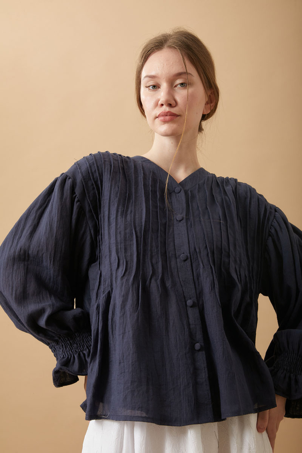 Ribbed Voile Shirt Navy Blue - 6