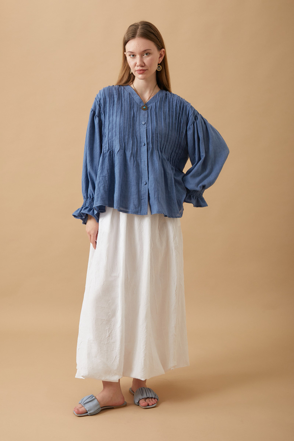 Ribbed Voile Shirt Indigo - 10