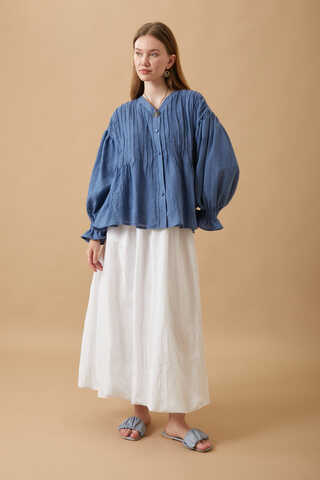 Ribbed Voile Shirt Indigo - 12