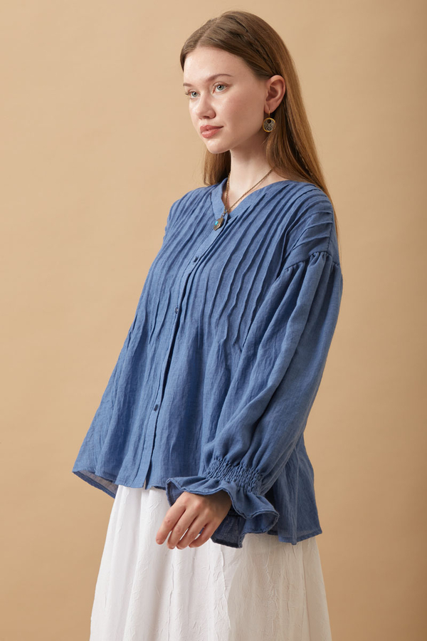 Ribbed Voile Shirt Indigo - 14