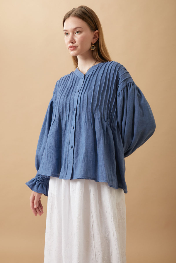 Ribbed Voile Shirt Indigo - 19