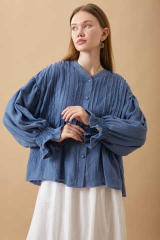 Ribbed Voile Shirt Indigo - 20