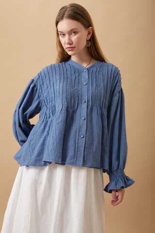 Ribbed Voile Shirt Indigo - 13
