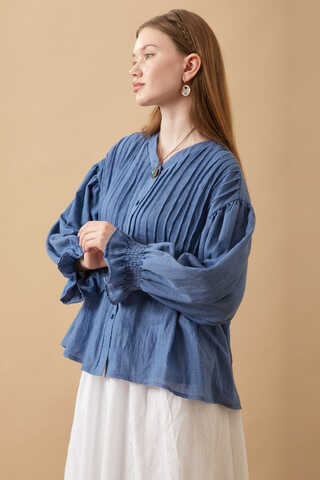 Ribbed Voile Shirt Indigo - 15