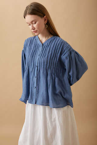 Ribbed Voile Shirt Indigo - 18