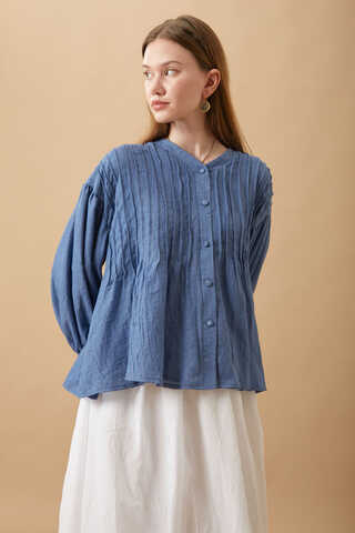 Ribbed Voile Shirt Indigo - 11