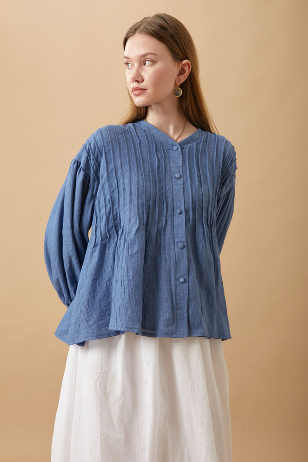 Ribbed Voile Shirt Indigo - 11