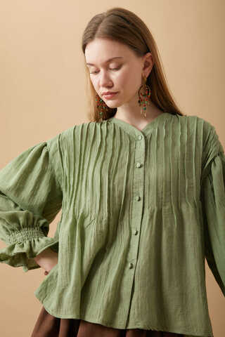 Ribbed Voile Shirt Soft Green - 18
