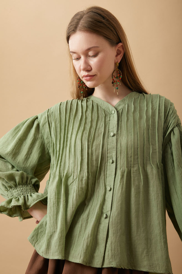 Ribbed Voile Shirt Soft Green - 18