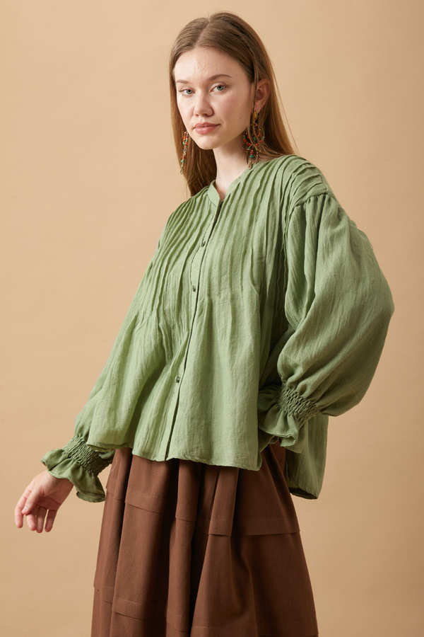 Ribbed Voile Shirt Soft Green - 14