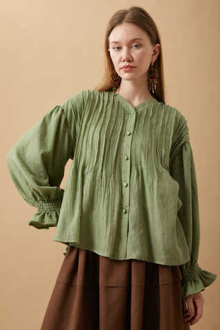 Ribbed Voile Shirt Soft Green - 17