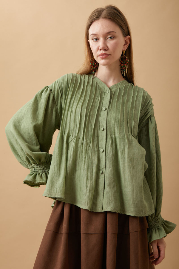 Ribbed Voile Shirt Soft Green - 17