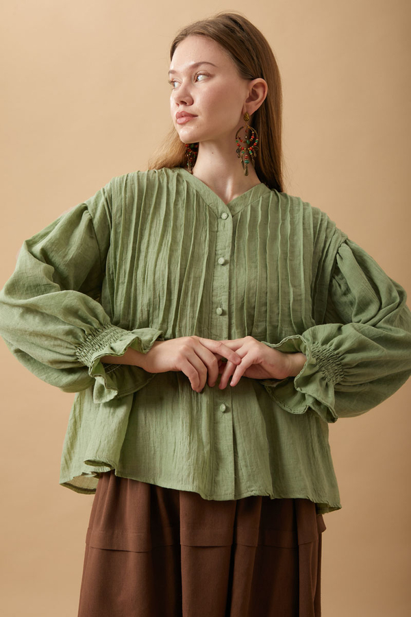 Ribbed Voile Shirt Soft Green - 19
