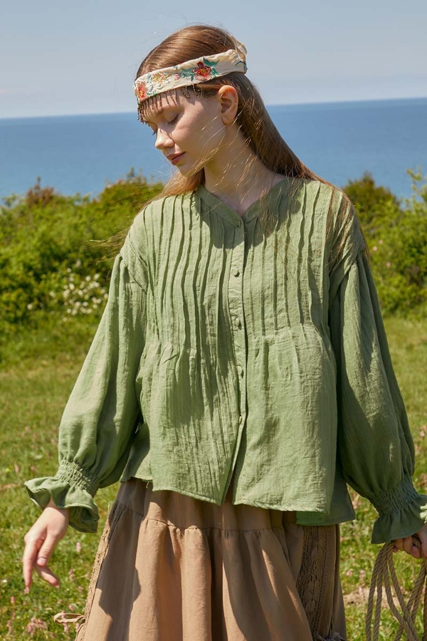 Ribbed Voile Shirt Soft Green - 6