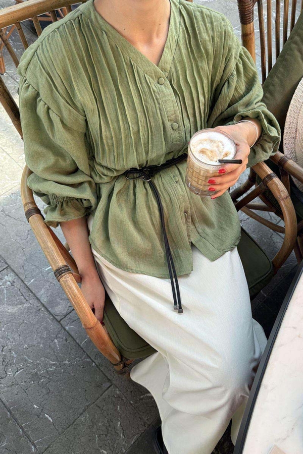 Ribbed Voile Shirt Soft Green - 4