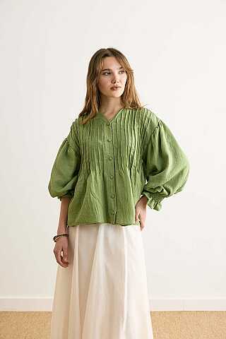 Ribbed Voile Shirt Soft Green - 3