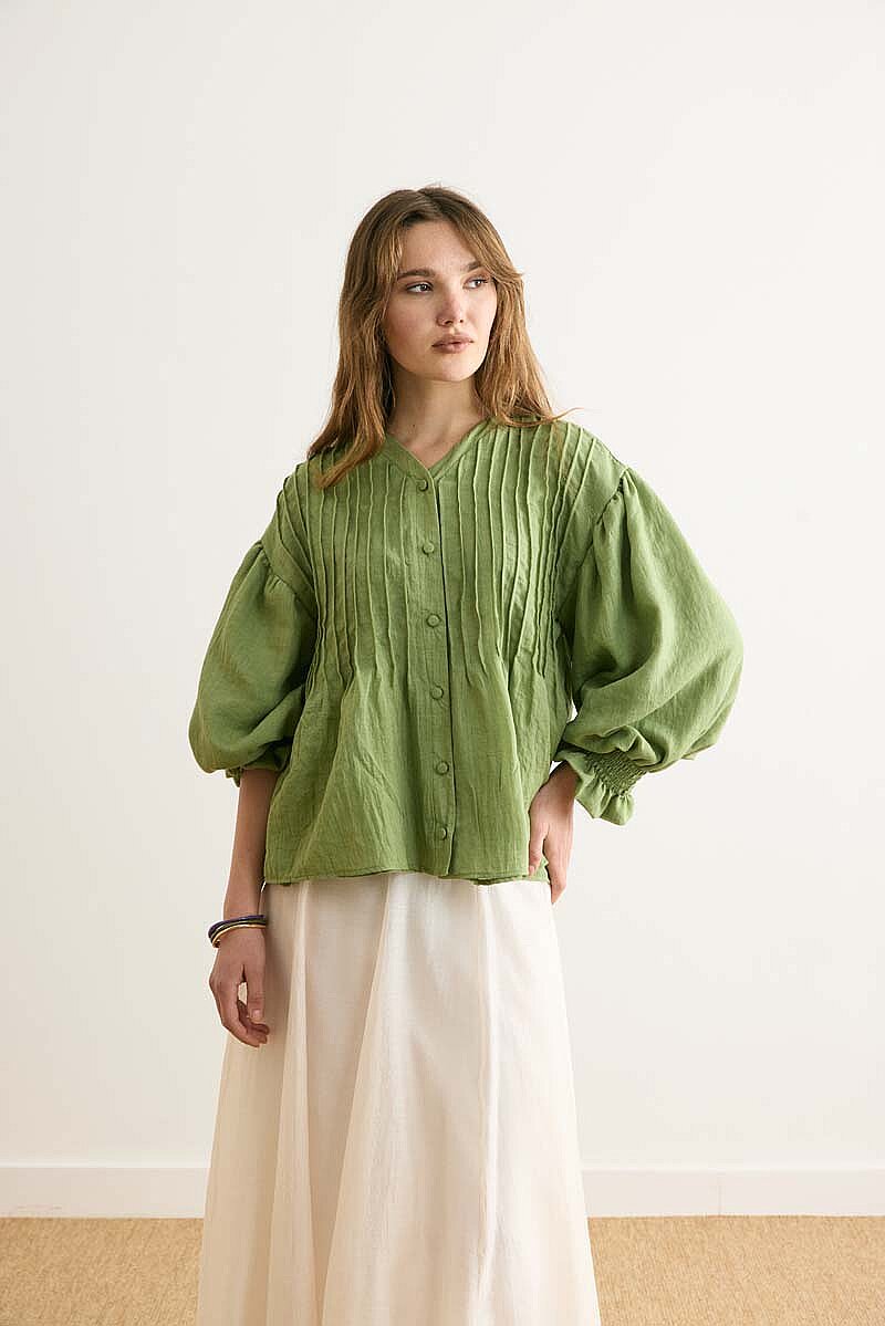 Ribbed Voile Shirt Soft Green - 3