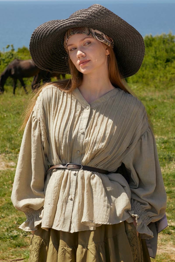 Ribbed Voile Shirt Stone (1)