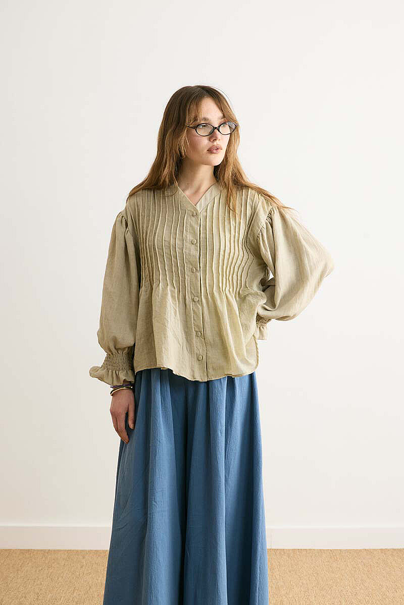 Ribbed Voile Shirt Stone - 1