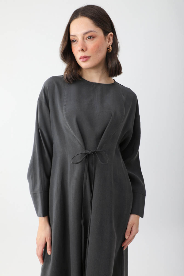 Ribbon Detail Dress Anthracite - 9