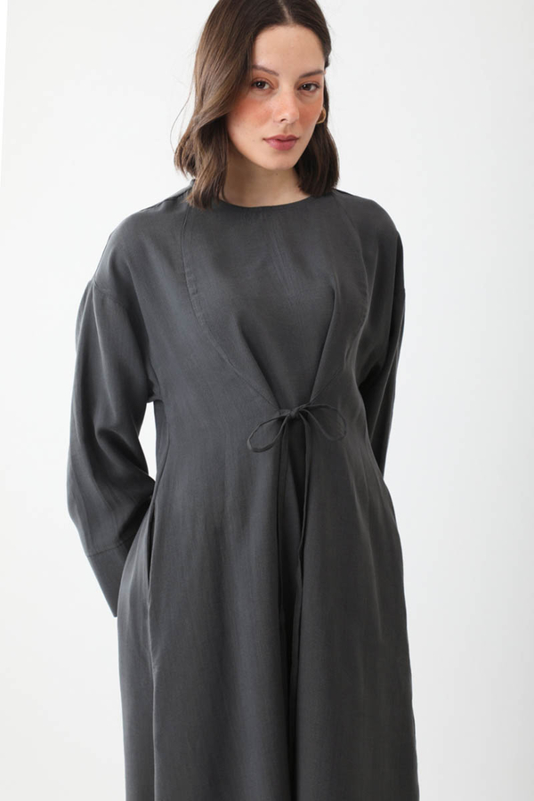 Ribbon Detail Dress Anthracite - 7