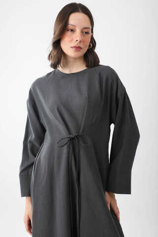 Ribbon Detail Dress Anthracite - 8