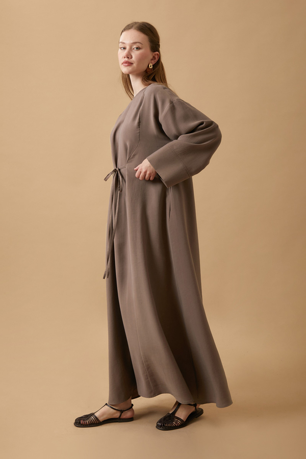 Ribbon Detail Dress Brown - 2