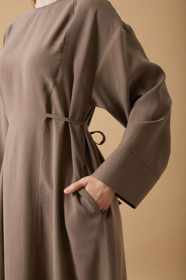 Ribbon Detail Dress Brown - 8