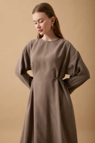Ribbon Detail Dress Brown - 7