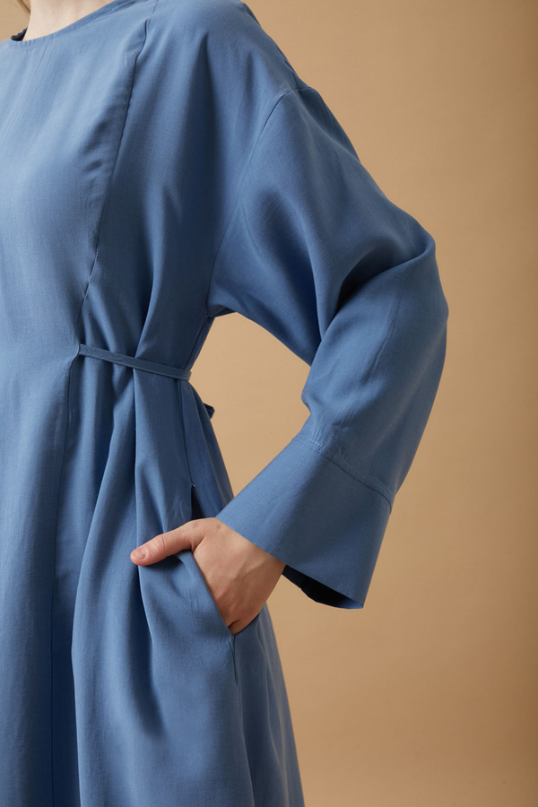 Ribbon Detail Dress Indigo - 4