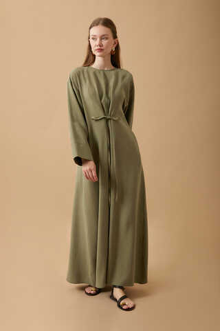Ribbon Detail Dress Khaki - 2