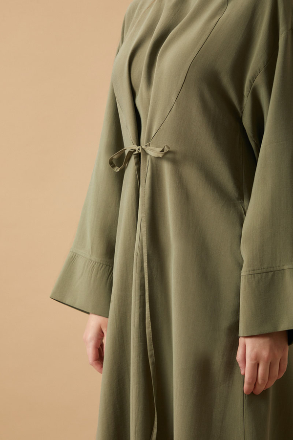 Ribbon Detail Dress Khaki - 5