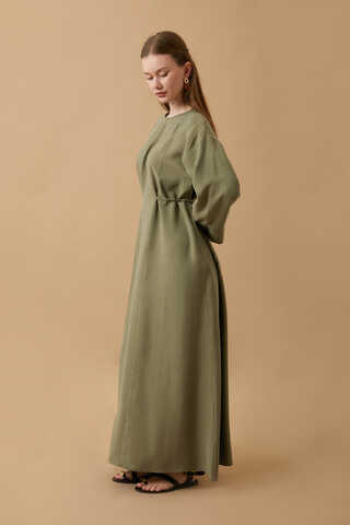 Ribbon Detail Dress Khaki - 8