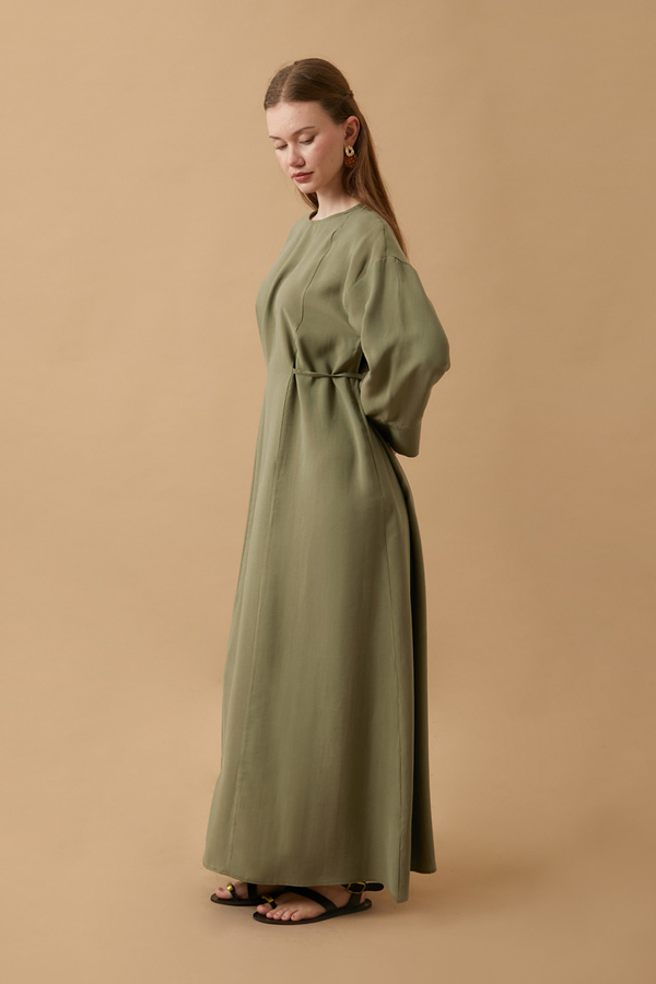 Ribbon Detail Dress Khaki - 8