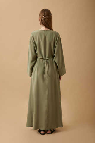 Ribbon Detail Dress Khaki - 10
