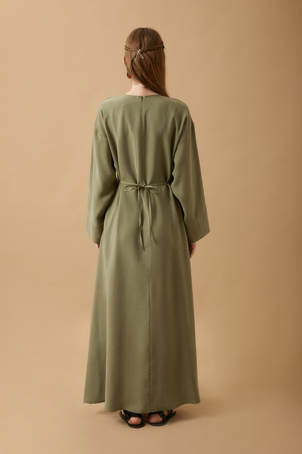 Ribbon Detail Dress Khaki - 10