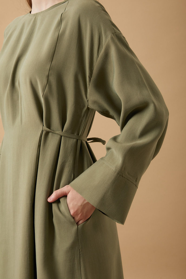 Ribbon Detail Dress Khaki - 6