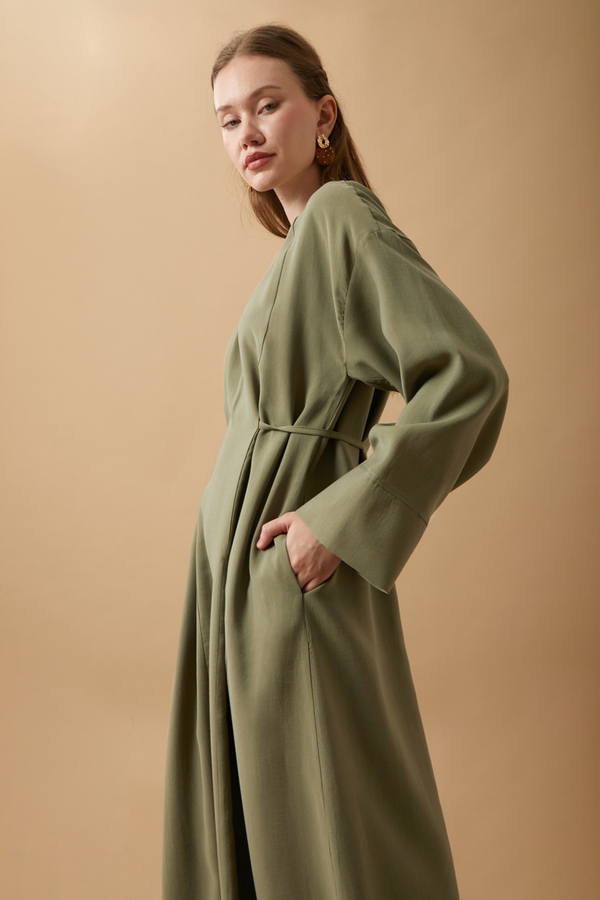 Ribbon Detail Dress Khaki - 3