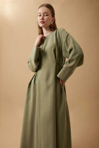 Ribbon Detail Dress Khaki - 4