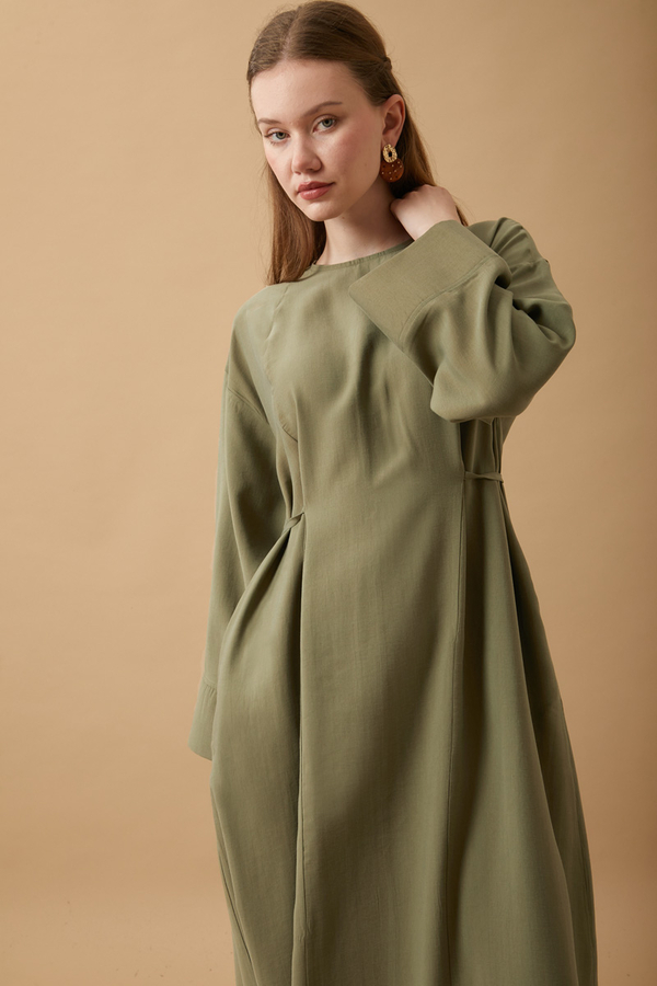 Ribbon Detail Dress Khaki - 9