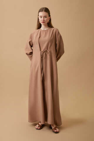 Ribbon Detail Dress Tan - 1